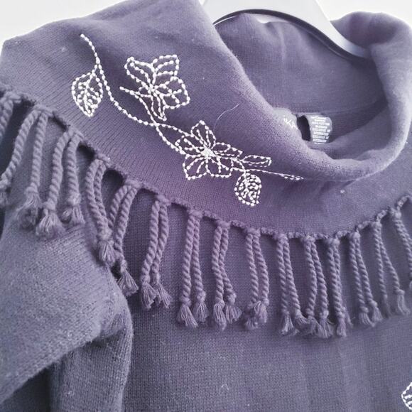 Erika Embroidered Tasseled Cowl Neck Sweater Medium - Picture 6 of 10